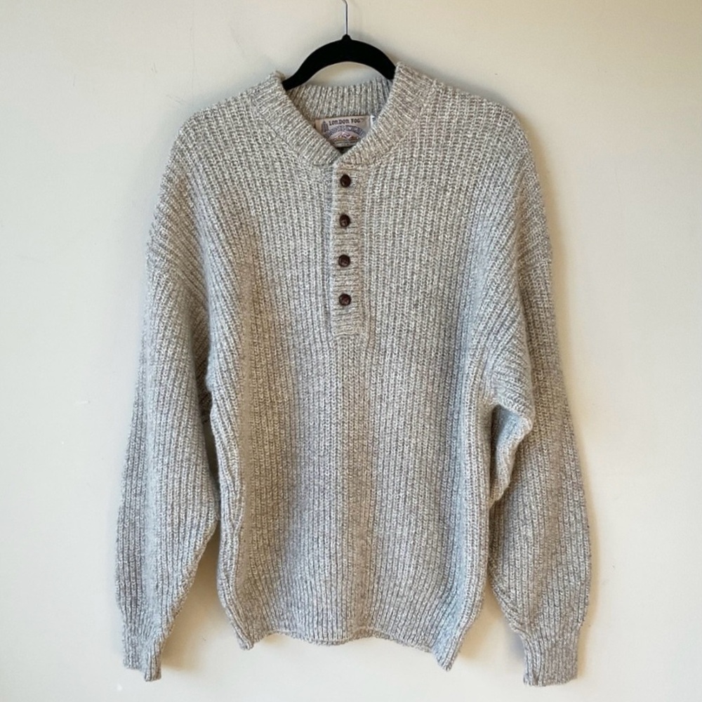London Fog Men's Crewneck Henley Sweater in Light Heather Gray